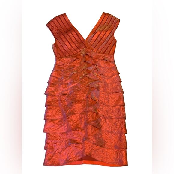 Adrianna Papell Tiered Shutter Mini Dress Cocktail Red Metallic Size 10 - Picture 1 of 7